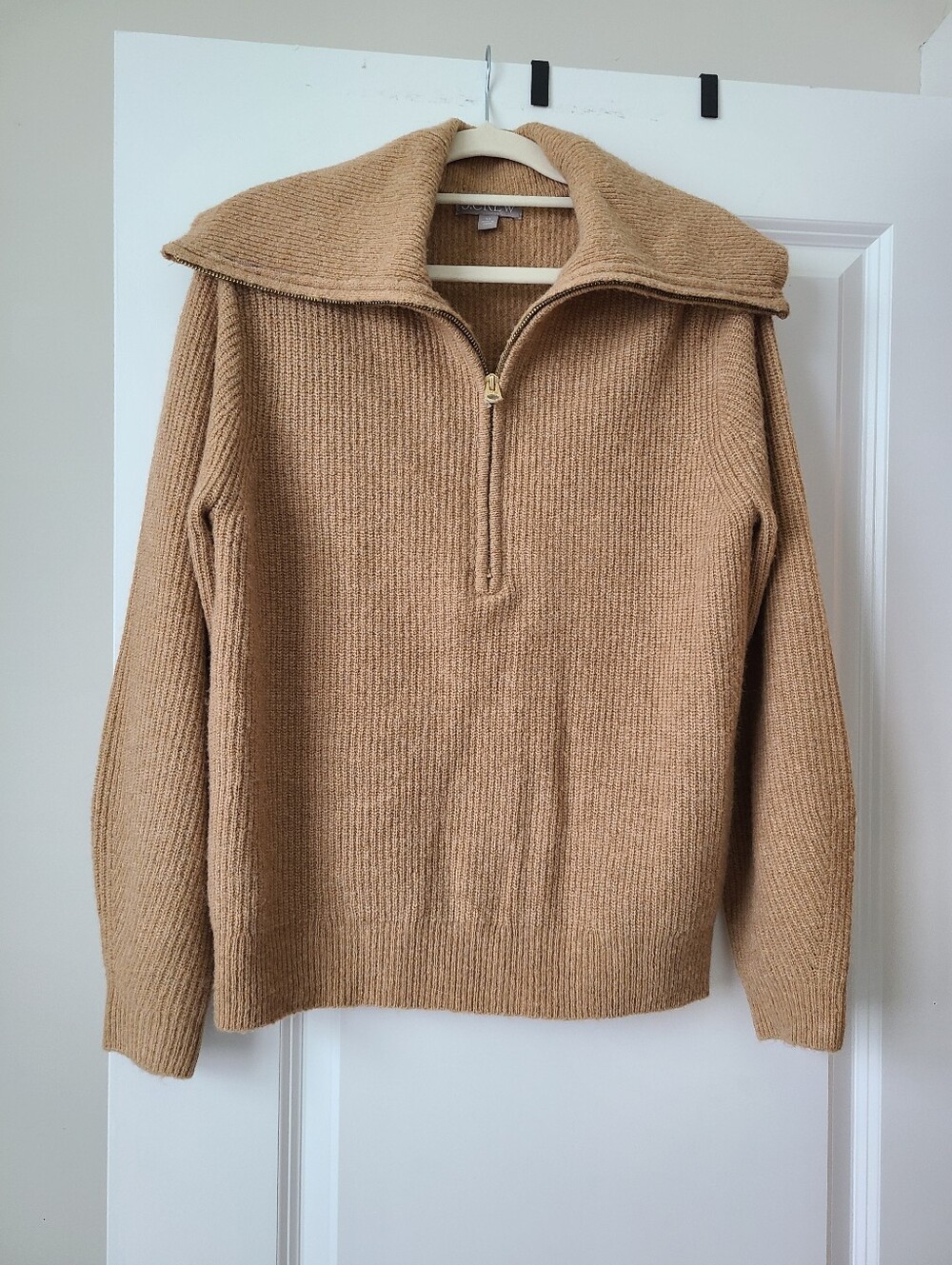 J.Crew Tan Wool Blend Oversized Zippered Collar Pop Over Sweater